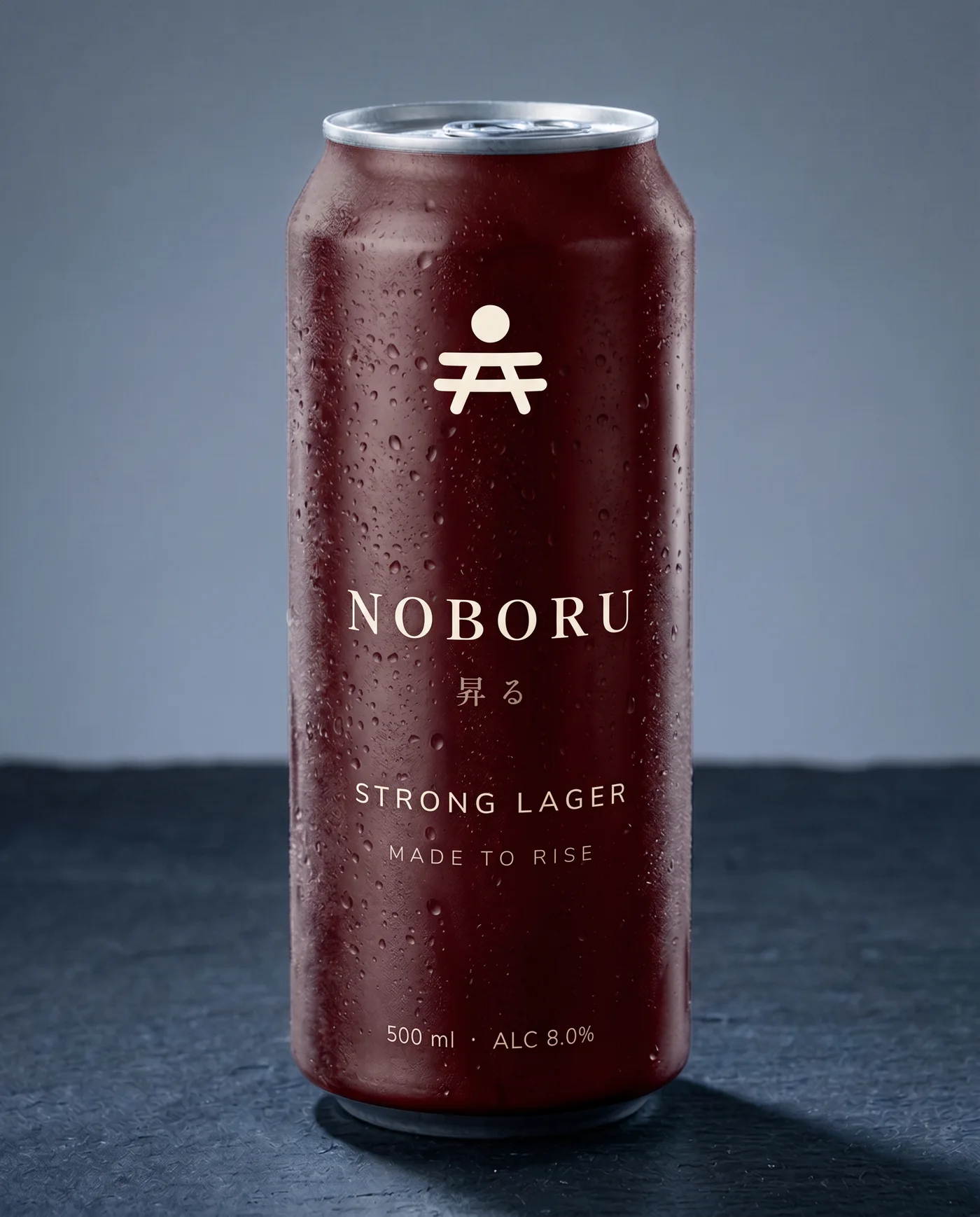 Noboru Strong lager, 500 ml can in oxblood, ice cold